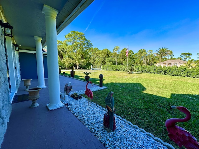 view of yard with covered porch