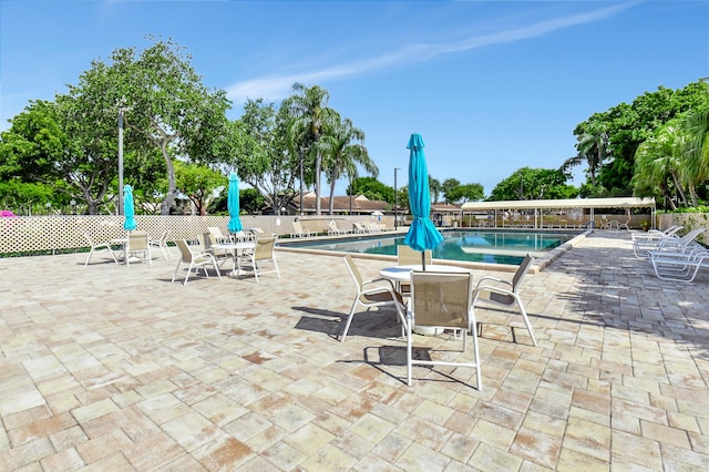 view of pool featuring a patio area