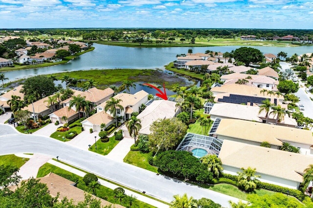 bird's eye view featuring a water view