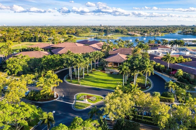 aerial view with a water view