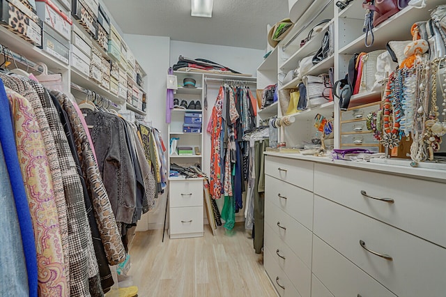 spacious closet with light hardwood / wood-style floors