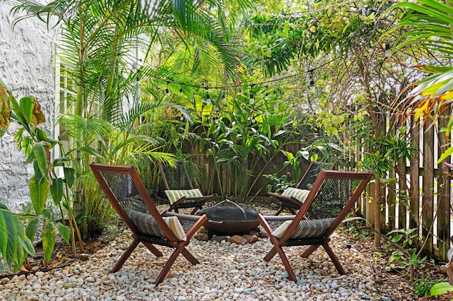 view of patio featuring a fire pit