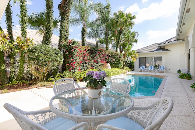 view of swimming pool featuring a patio