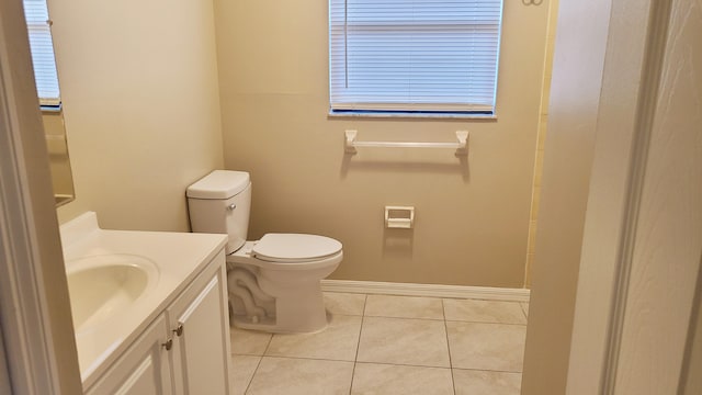 bathroom featuring tile patterned flooring, vanity, and toilet