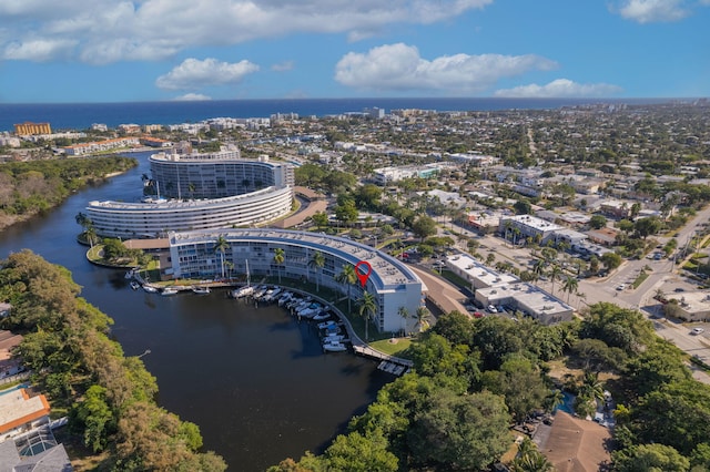 aerial view with a water view