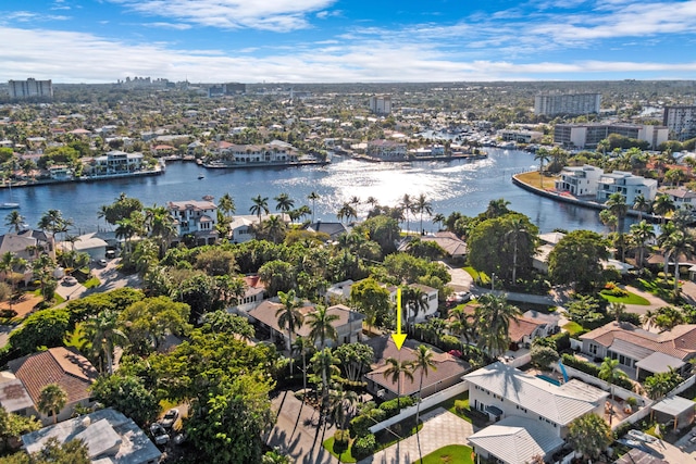 drone / aerial view featuring a water view