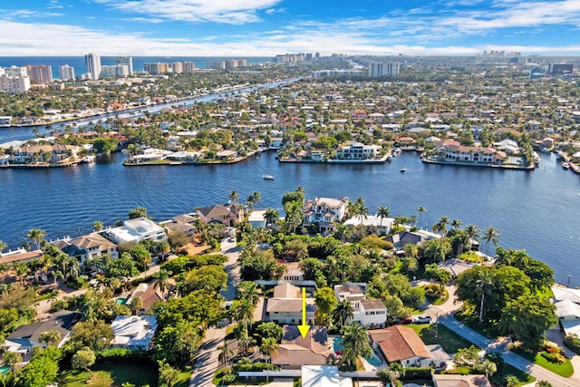 bird's eye view featuring a water view