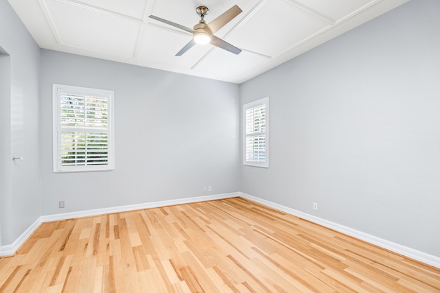 unfurnished room featuring a wealth of natural light, ceiling fan, and hardwood / wood-style flooring