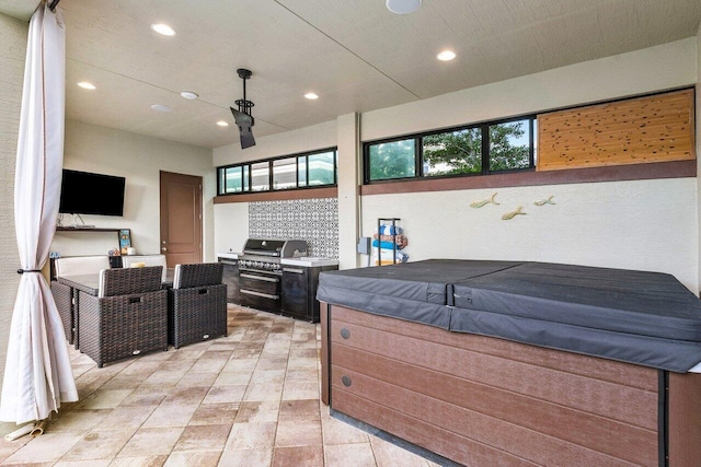 interior space featuring backsplash