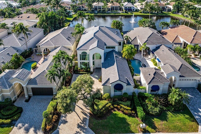 bird's eye view featuring a water view