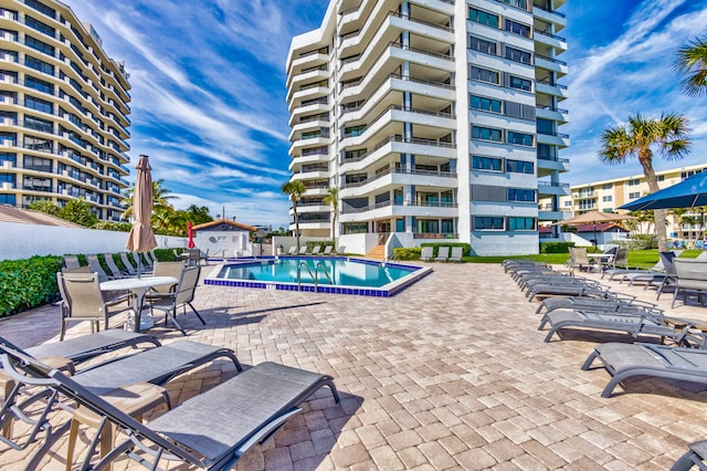 view of pool featuring a patio area