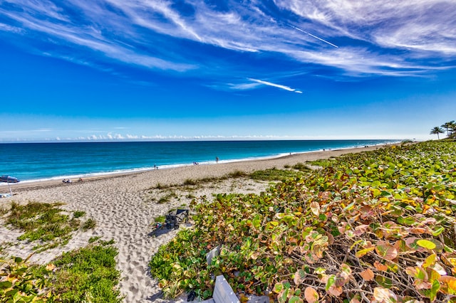 property view of water featuring a beach view