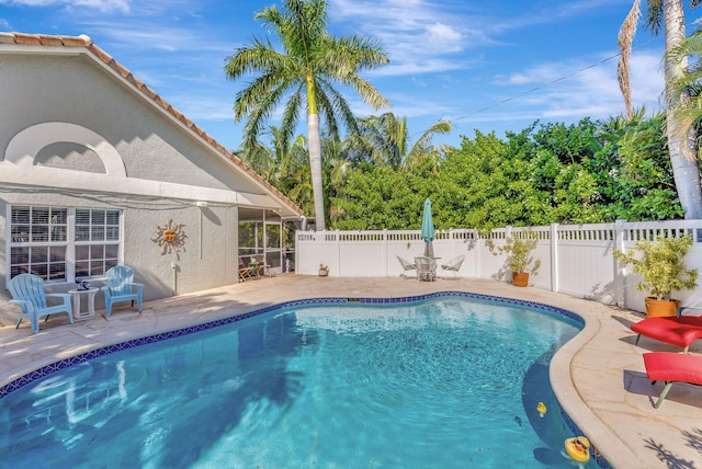 view of swimming pool featuring a patio