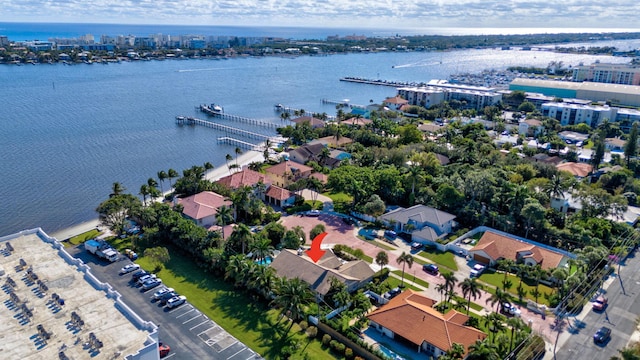 aerial view with a water view