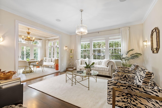 sunroom / solarium featuring french doors, a wealth of natural light, and wooden ceiling