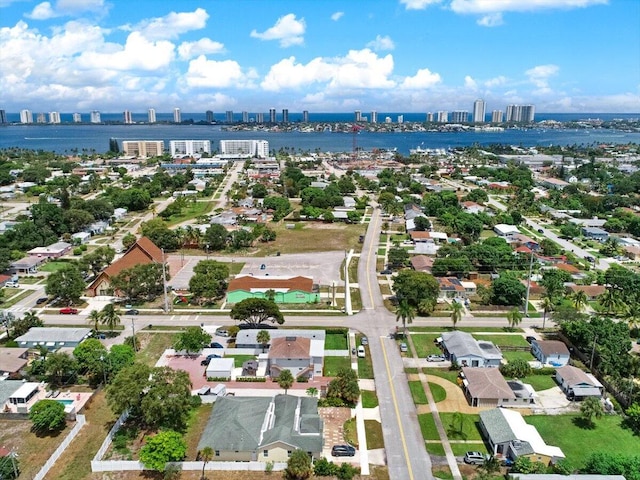 aerial view with a water view