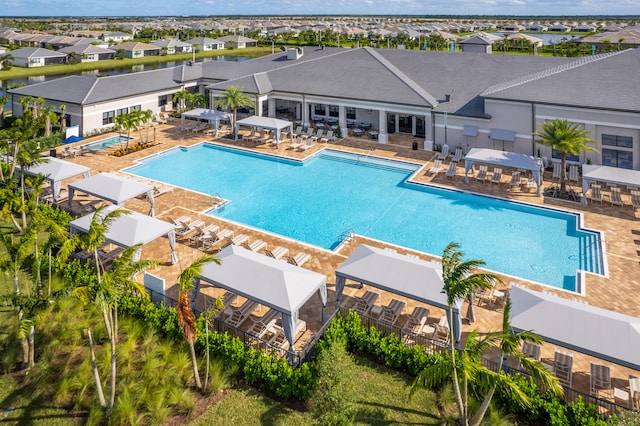 view of swimming pool featuring a gazebo