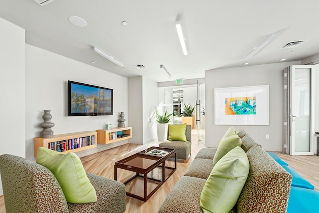 living room featuring light wood-type flooring