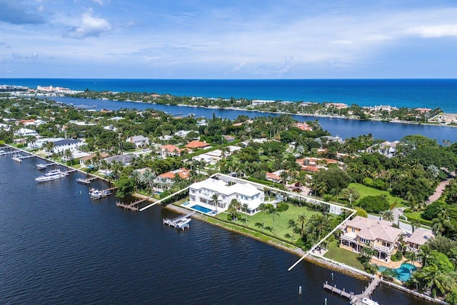 bird's eye view featuring a water view