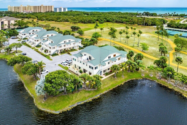 aerial view with a water view