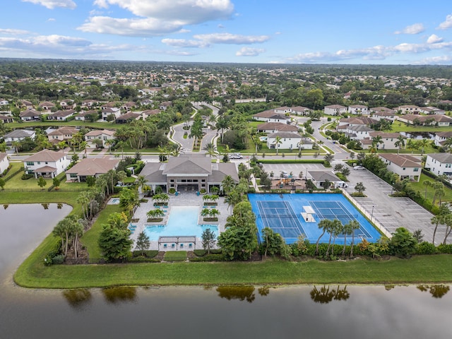 aerial view with a water view