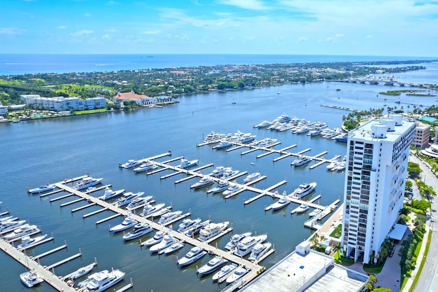 drone / aerial view featuring a water view