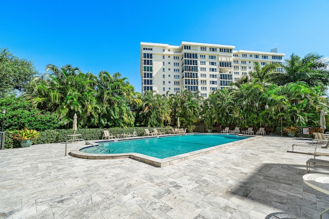 view of swimming pool featuring a patio