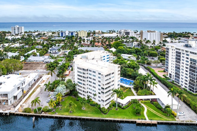 aerial view with a water view