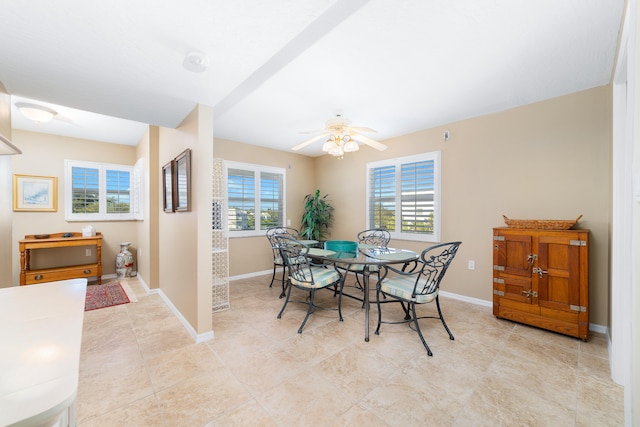 dining room with ceiling fan