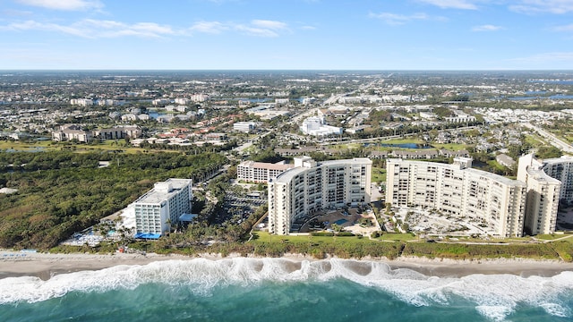 aerial view with a beach view and a water view