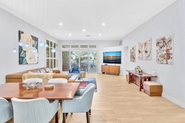 living room with crown molding