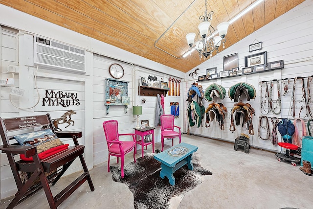 view of horse barn featuring an AC wall unit