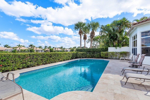 view of swimming pool featuring a patio area