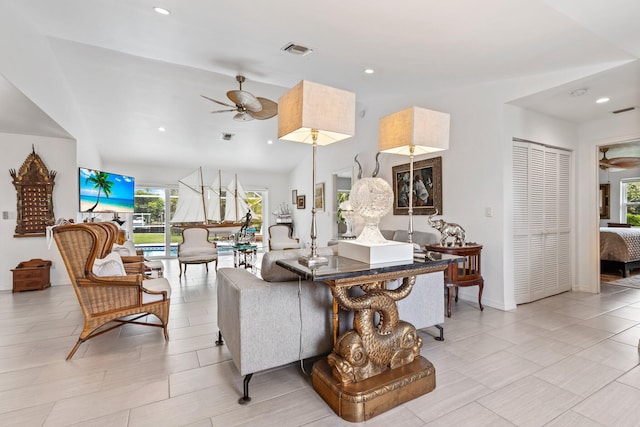 living room featuring ceiling fan