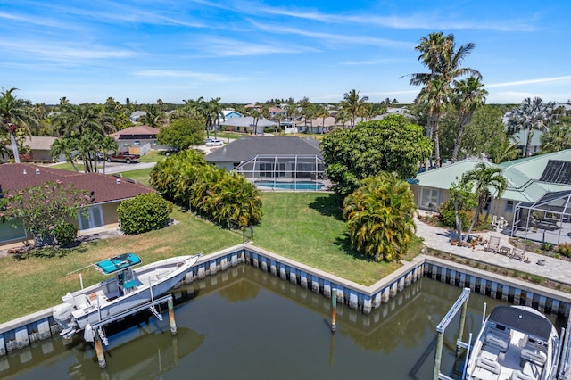 aerial view with a water view