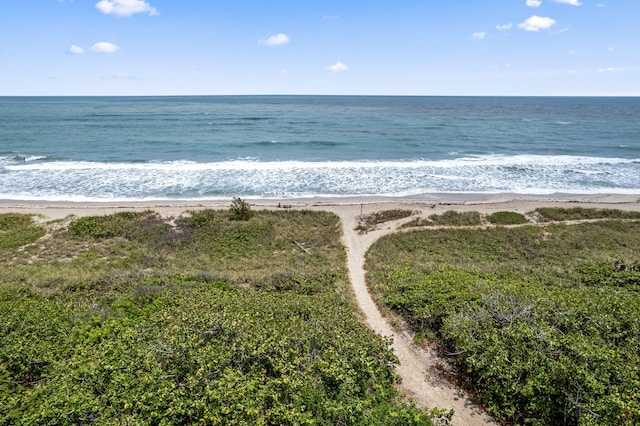 view of water feature featuring a beach view