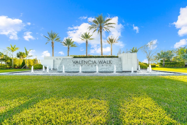 community sign featuring a yard