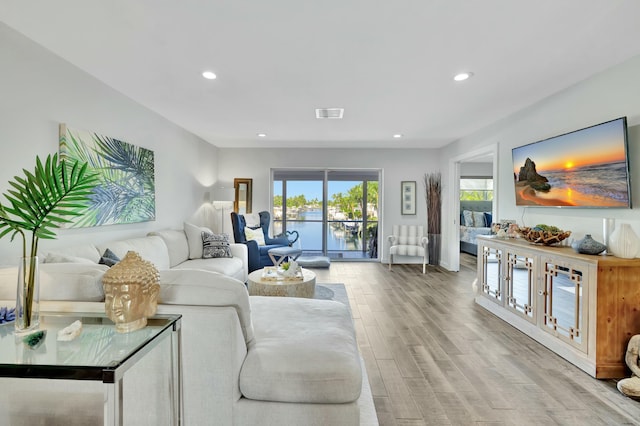 living room featuring light wood-type flooring