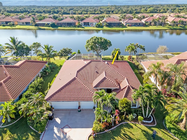 bird's eye view featuring a water view