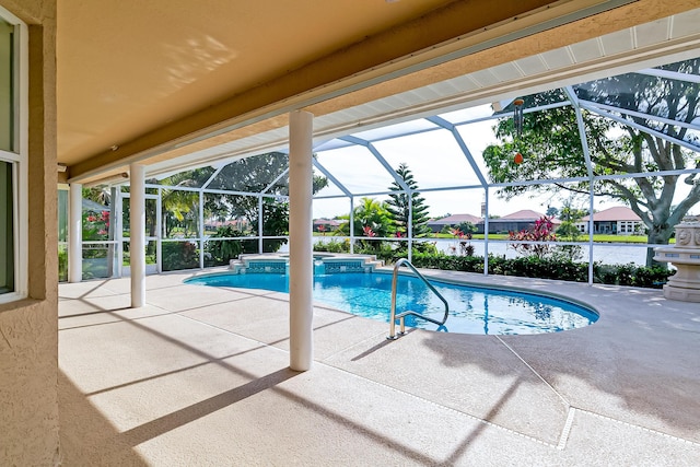 view of pool featuring a patio and a lanai