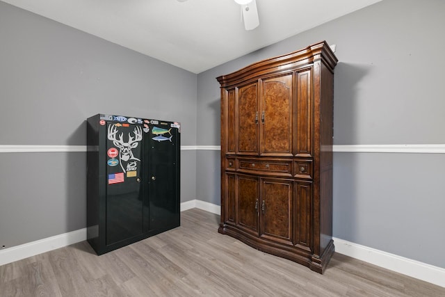 interior space featuring ceiling fan and light hardwood / wood-style floors