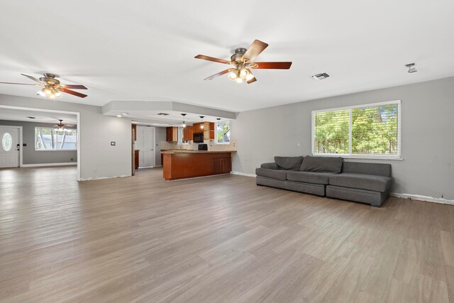 unfurnished living room featuring light hardwood / wood-style flooring and a wealth of natural light