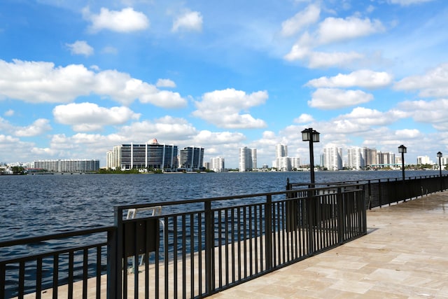 dock area featuring a water view