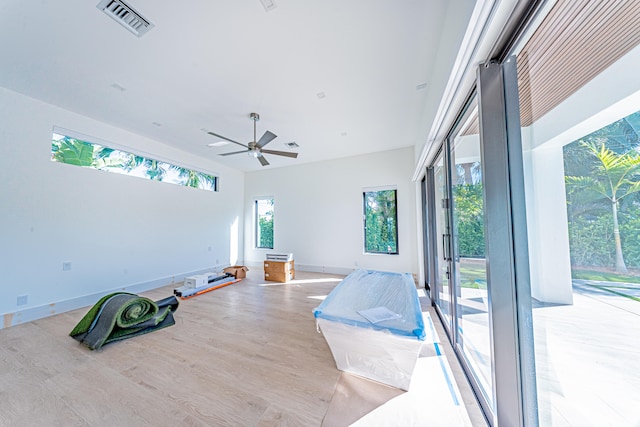 interior space featuring ceiling fan and light hardwood / wood-style floors