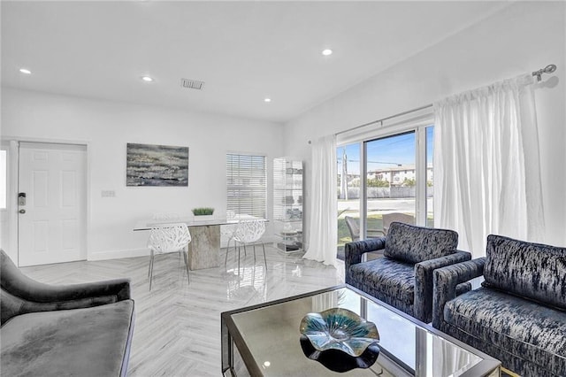 living room with light parquet flooring