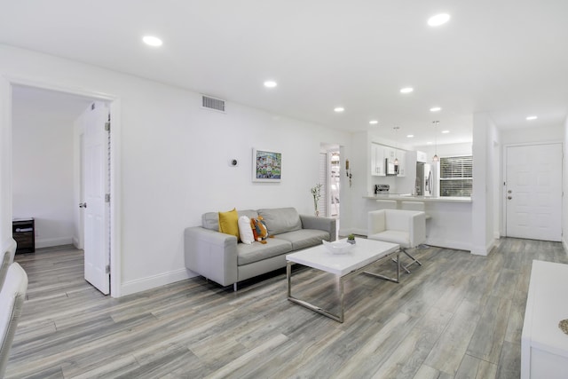 living room with light wood-type flooring