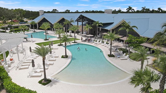 view of swimming pool featuring a patio