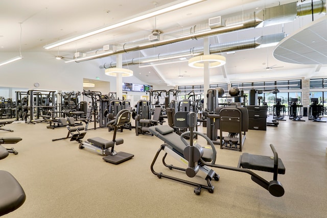 gym with ceiling fan