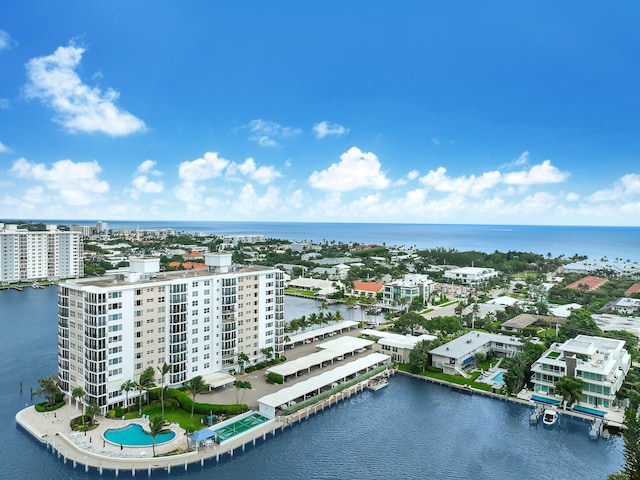 bird's eye view featuring a water view