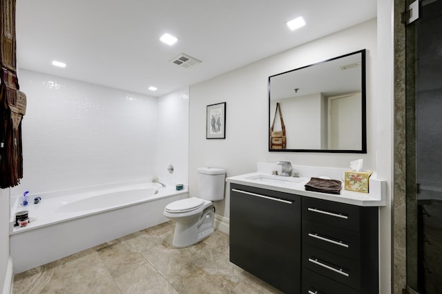 full bathroom with vanity, toilet, and separate shower and tub